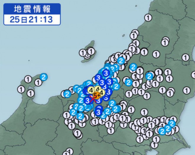 【地震速報】長野県北部で震度5強！新潟県でも震度4を観測！2011年の余震か