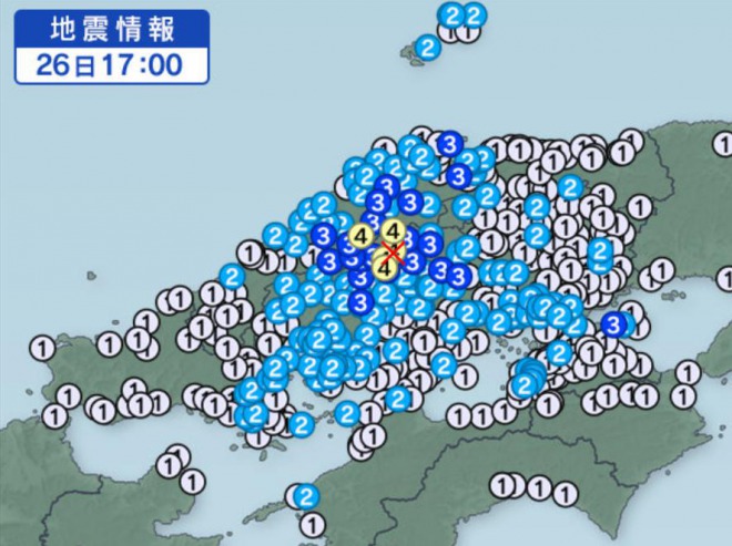【地震情報】広島県北部で震度４、規模はマグニチュード４．９　
