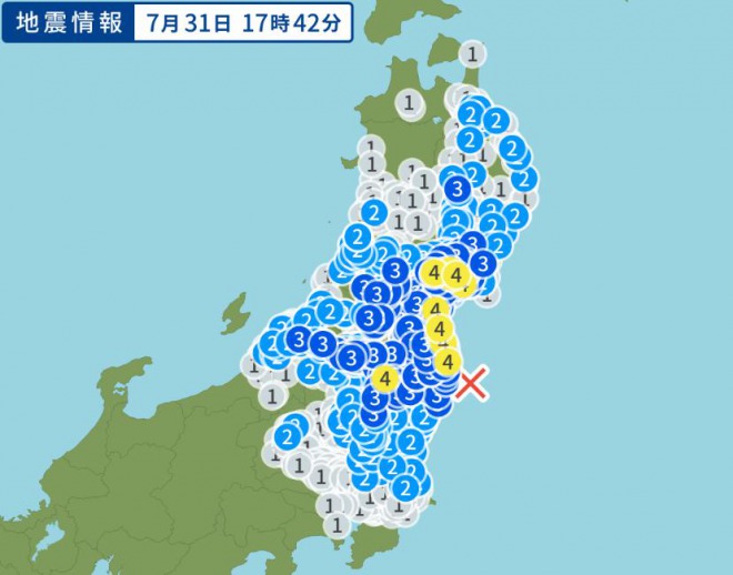 【地震速報】福島沖でM5.4、最大震度4の地震が発生！東京でも揺れを観測