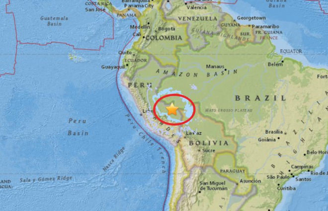 【地震速報】南米ペルーとブラジルの国境でM7.1の地震が発生！