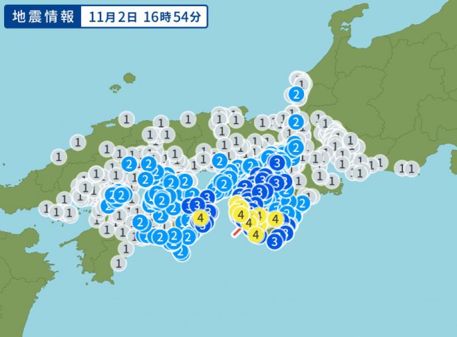 紀伊水道でM5.4の地震！和歌山・徳島で最大震度4、緊急地震速報に驚きも