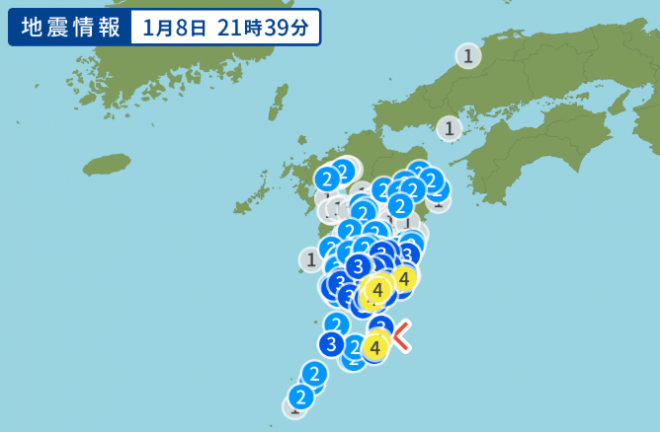【地震情報】鹿児島の種子島近海でM6.4の地震が発生！津波の発生は無し　震度4クラスの揺れを観測