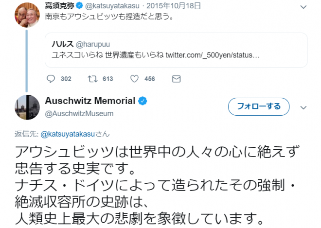 アウシュビッツ博物館が高須院長に大激怒！日本語で抗議コメント　「ホロコースト否定は無知」