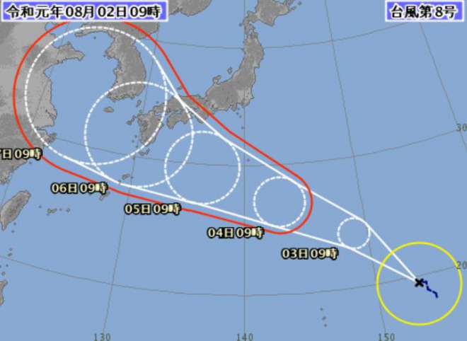 台風8号 (フランシスコ)が発生！小笠原諸島方面から西日本に上陸へ！5日から列島大荒れの天気に！