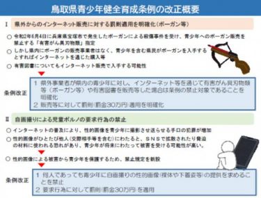 鳥取県が青少年育成条例の改正案を提示、ボーガン規制とセットで有害図書の販売禁止　販売には罰則30万円