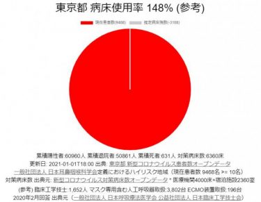 東京都の病床使用率148％、新規感染者に814人！土曜日では過去2番目の多さ！年末の検査数は3816件だけ　自宅療養中に死亡報告も