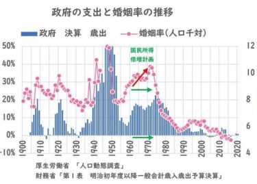 日本の経済低迷を示すグラフが話題に！婚姻率は１００年で最悪　「２０年間で世界一お金を出さない国家」