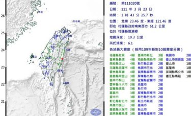 台湾東部でM6.6の地震観測！最大震度は6弱、台湾の全域で揺れと報道　石垣島と与那国島でも震度2観測