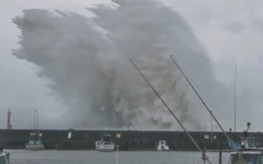 台風１４号で巨大な波の映像が話題に！高知県で防波堤の数倍に匹敵