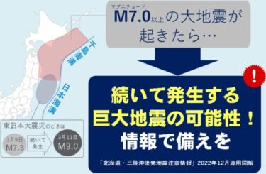 次のM9超巨大地震は北海道周囲で発生の恐れ　北海道・三陸沖後発地震注意情報の運用開始！M7以上で注意喚起　＃地震