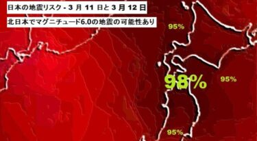 アメリカ地震予測機関「11～12日に北日本でマグニチュード6.0の地震発生の可能性」