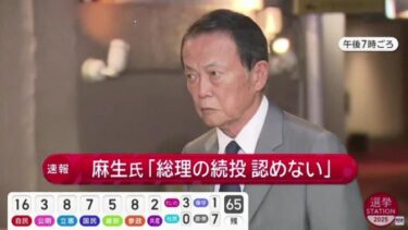 【速報】石破首相が続投へ！自民党が歴史的大敗！麻生太郎氏は石破総理の続投認めず！